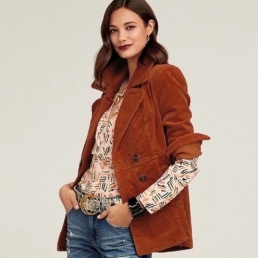 Cabi Professor Peacoat Corduroy Jacket in Rust/Burnt Orange